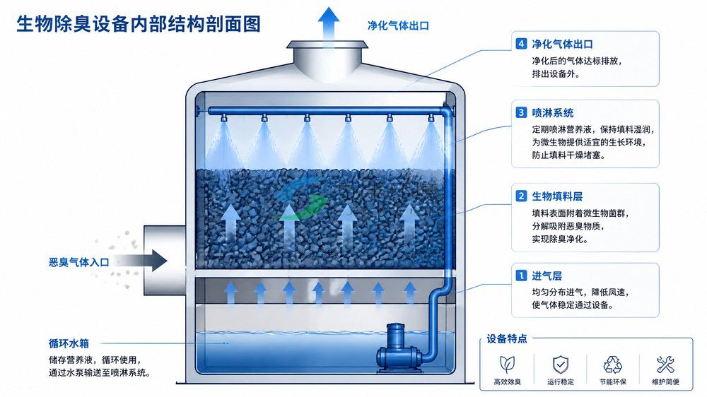 生物除臭设备内部结构剖面图